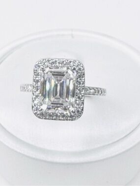 Genuine MOISSANITE 3 CTW Emerald cut with halo and side stones-